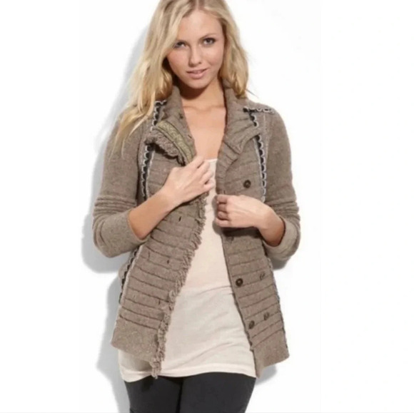 Free People Chenille Knit Double Breasted Cardigan Cuddle Bear Admiral Tan Small - Picture 2 of 16